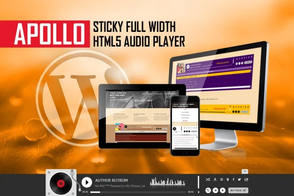 Apollo sticky full width HTML5 audio player plugin banner