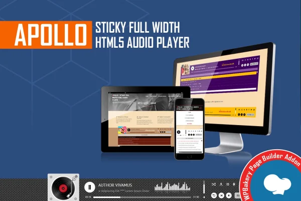 Apollo full width sticky HTML5 audio player addon for WPBakery banner