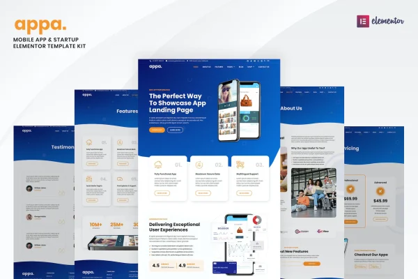 Appa mobile app and startup Elementor template kit cover image
