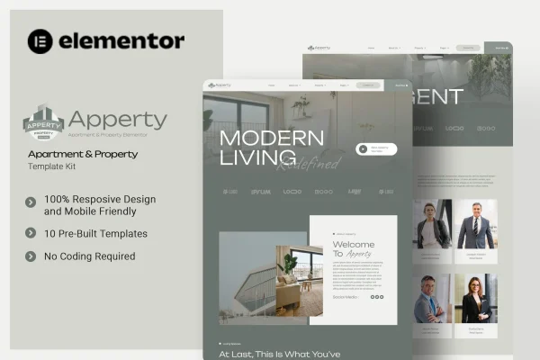 Apperty apartment and property Elementor template kit preview