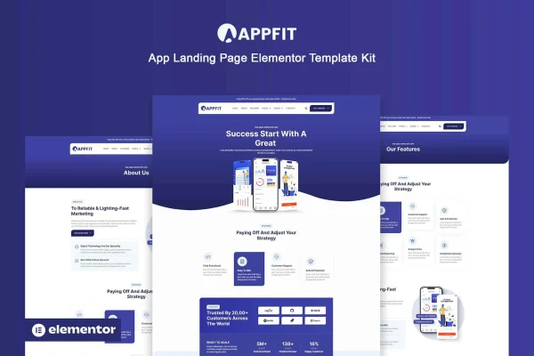 Appfit app landing page Elementor Pro template kit preview