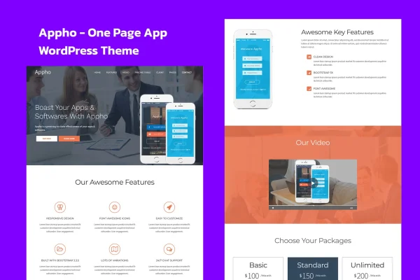 Appho app and software landing WordPress theme preview
