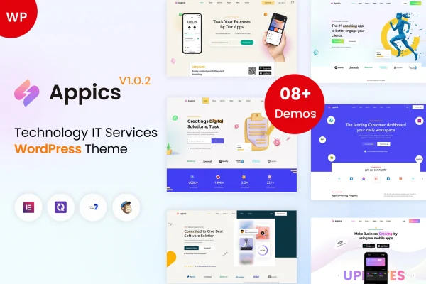Appics app landing page WordPress theme preview