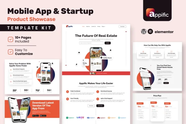 Appific app showcase Elementor template kit preview