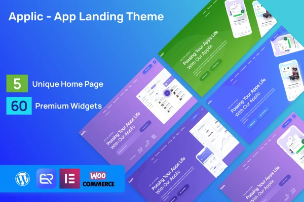 Applic app landing WordPress theme preview with mobile app screens