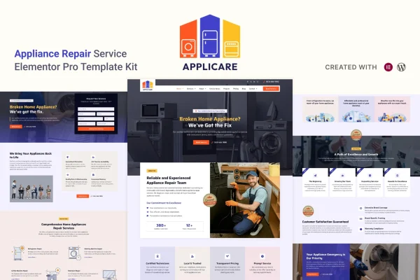 Applicare home appliance repair Elementor Pro template kit preview
