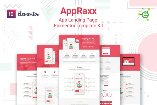 AppRaxx app landing page Elementor template kit cover image