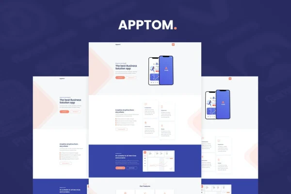 Apptom app and software Elementor template kit preview