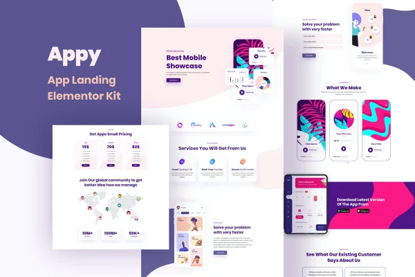 Appy SaaS and app landing page Elementor template kit preview