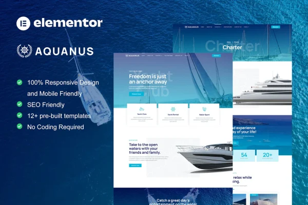 Aquanus yacht club and boat rental Elementor template kit preview