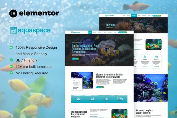 Aquaspace aquarium and aquascape Elementor template kit preview