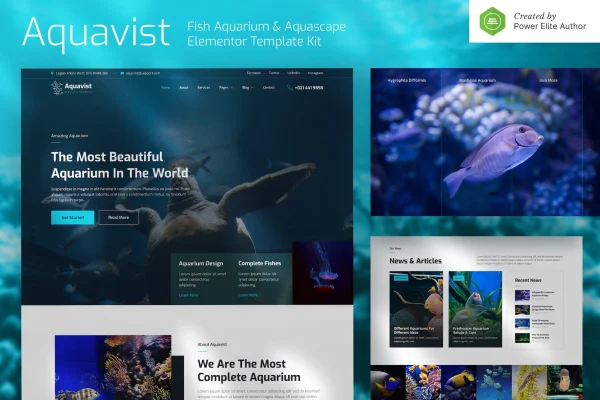 Aquavist aquarium and aquascape Elementor template kit preview