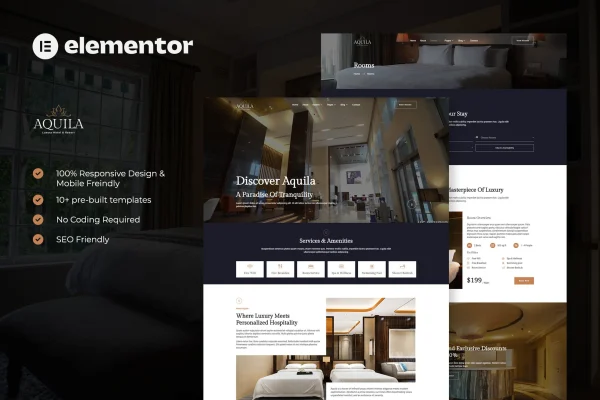 Aquila luxury hotel and resort Elementor template kit preview