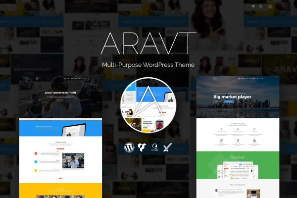 Aravt creative multipurpose WordPress theme preview with homepage layouts