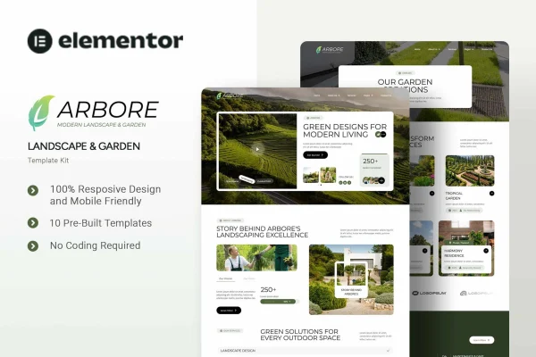 Arbore landscape and garden Elementor template kit preview