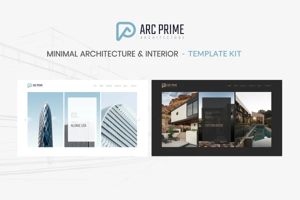 Arc Prime architecture Elementor template kit preview with minimal portfolio page layouts