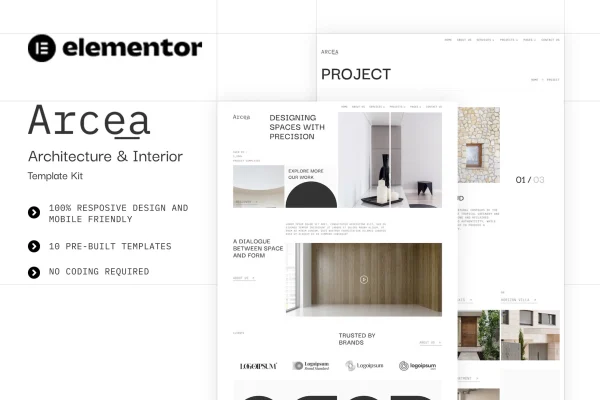 Arcea architecture and interior design Elementor template kit preview