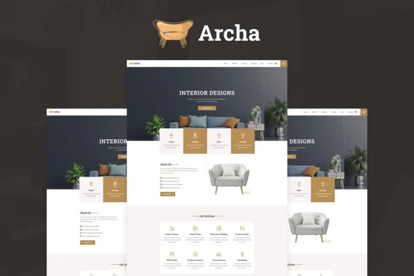 Archa interior design and architecture Elementor template kit preview