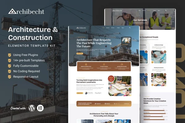 Archibecht architecture and construction Elementor template kit preview
