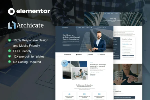 Archicate architecture and construction Elementor template kit preview