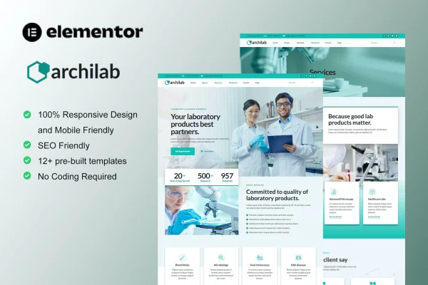 ArchiLab research and laboratory Elementor template kit preview
