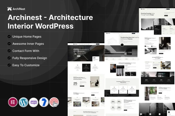 Archinest architecture and interior design WordPress theme preview