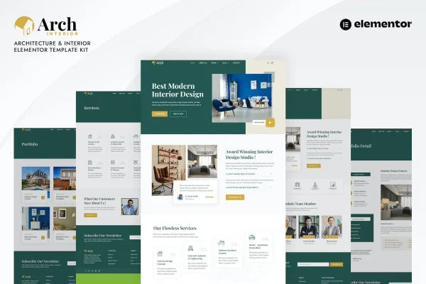 Archinterior interior design and architecture Elementor Pro template kit preview