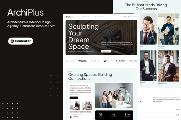 Archiplus architecture and interior design Elementor template kit preview
