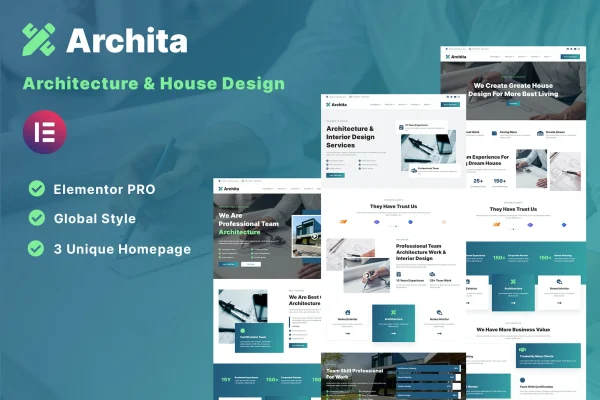 Archita architecture and interior design Elementor template kit preview