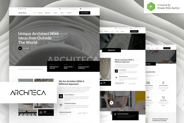 Architeca Elementor template kit for architecture and interior design websites