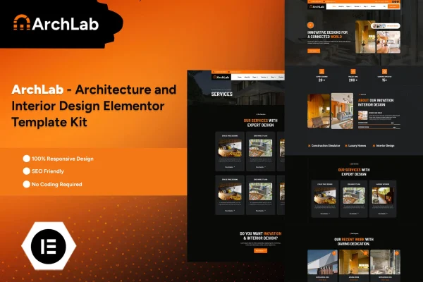 ArchLab architecture and interior design Elementor Pro template kit preview