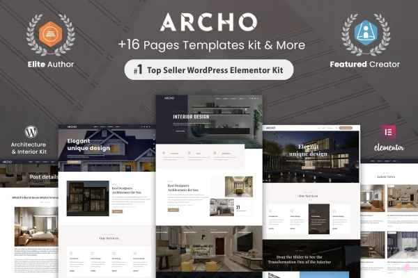 Archo architecture and interior Elementor template kit preview