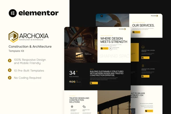 Archoxia construction and architecture Elementor template kit preview
