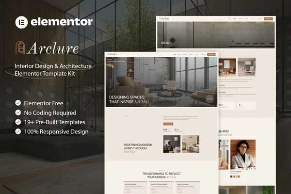 Arclure interior design and architecture Elementor template kit preview