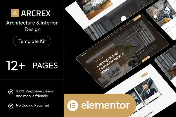 Arcrex architecture and interior design Elementor template kit preview
