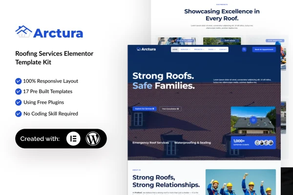Arctura roofing services Elementor template kit preview