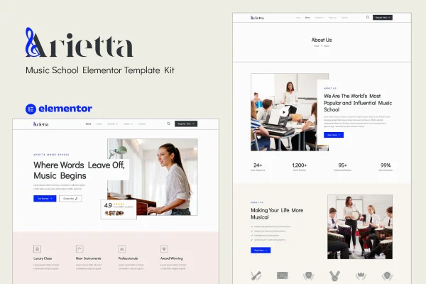 Arietta music school Elementor template kit cover image