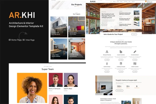 Arkhi architecture and interior design Elementor template kit preview