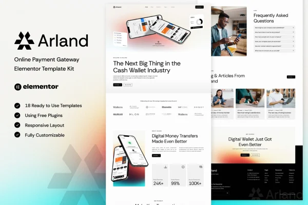 Arland online payment gateway Elementor template kit preview