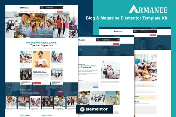 Armanee blog and magazine Elementor Pro template kit preview