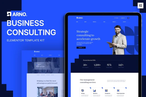 Arno business consulting Elementor template kit preview showing page layouts