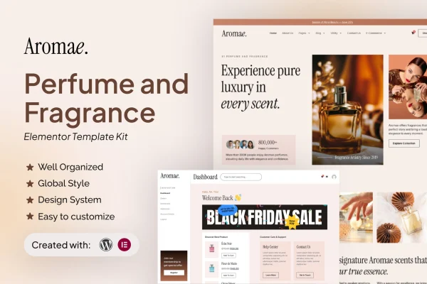 Aromae perfume and fragrance Elementor template kit cover image