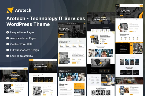 Arotech technology and IT services WordPress theme preview