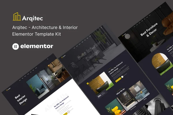 Arqitec architecture and interior Elementor template kit cover image