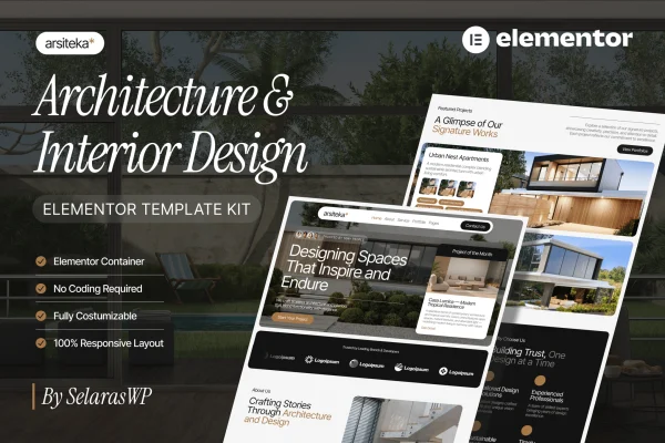 Arsiteka architecture and interior design Elementor template kit preview