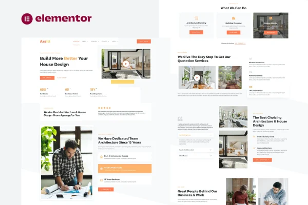 Arsiti architecture and house design Elementor template kit preview