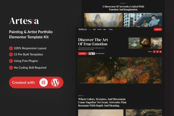 Artesia painting and artist Elementor template kit cover image