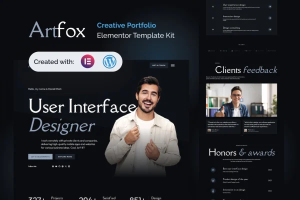 Artfox creative portfolio Elementor Pro template kit preview