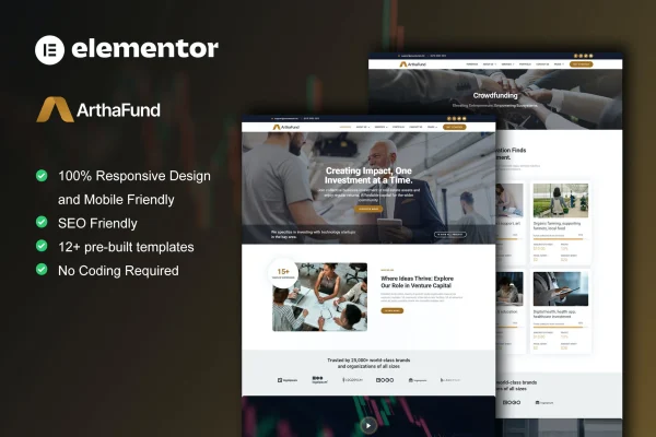 ArthaFund finance and investment Elementor template kit preview