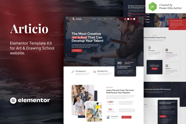 Articio art and drawing school Elementor template kit preview